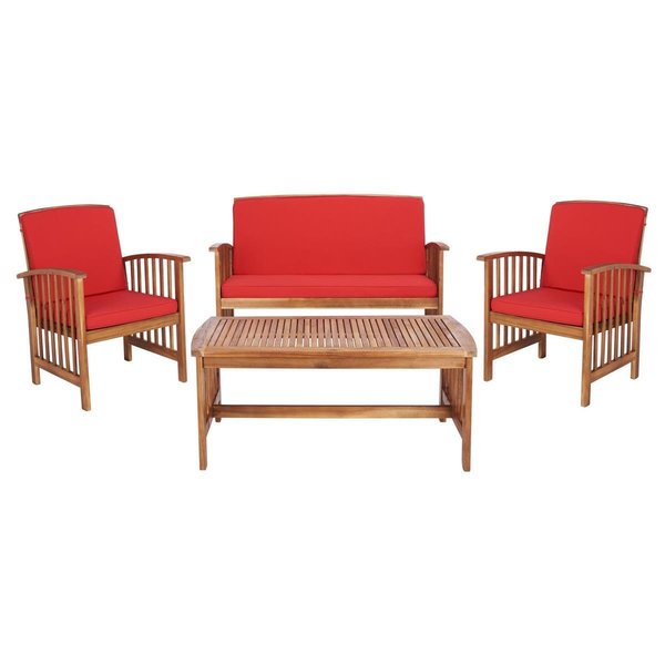 Safavieh Rocklin Outdoor Patio Conversation Set, Natural & Red - 4 Piece PAT7007R